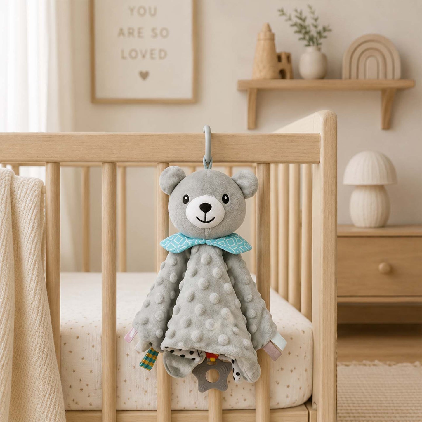 Personalized Minky Dot Lovey Blanket, Embroidered Name, Crinkle Sensory Security Toy