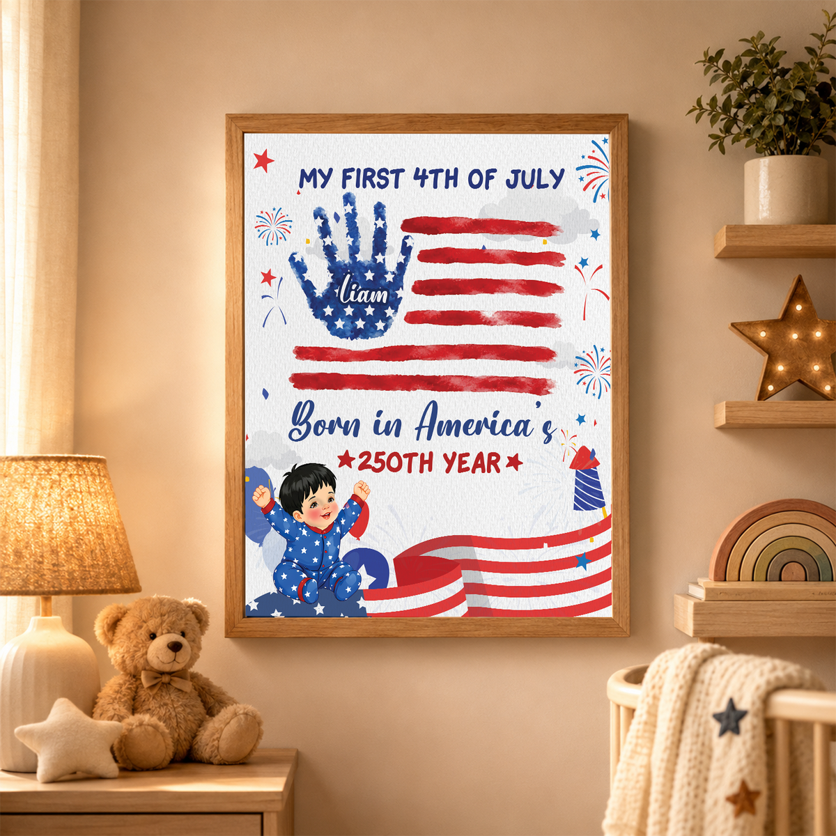 My First 4th of July Baby Handprint Frame - America 250 Keepsake, Patriotic Nursery Decor Gift