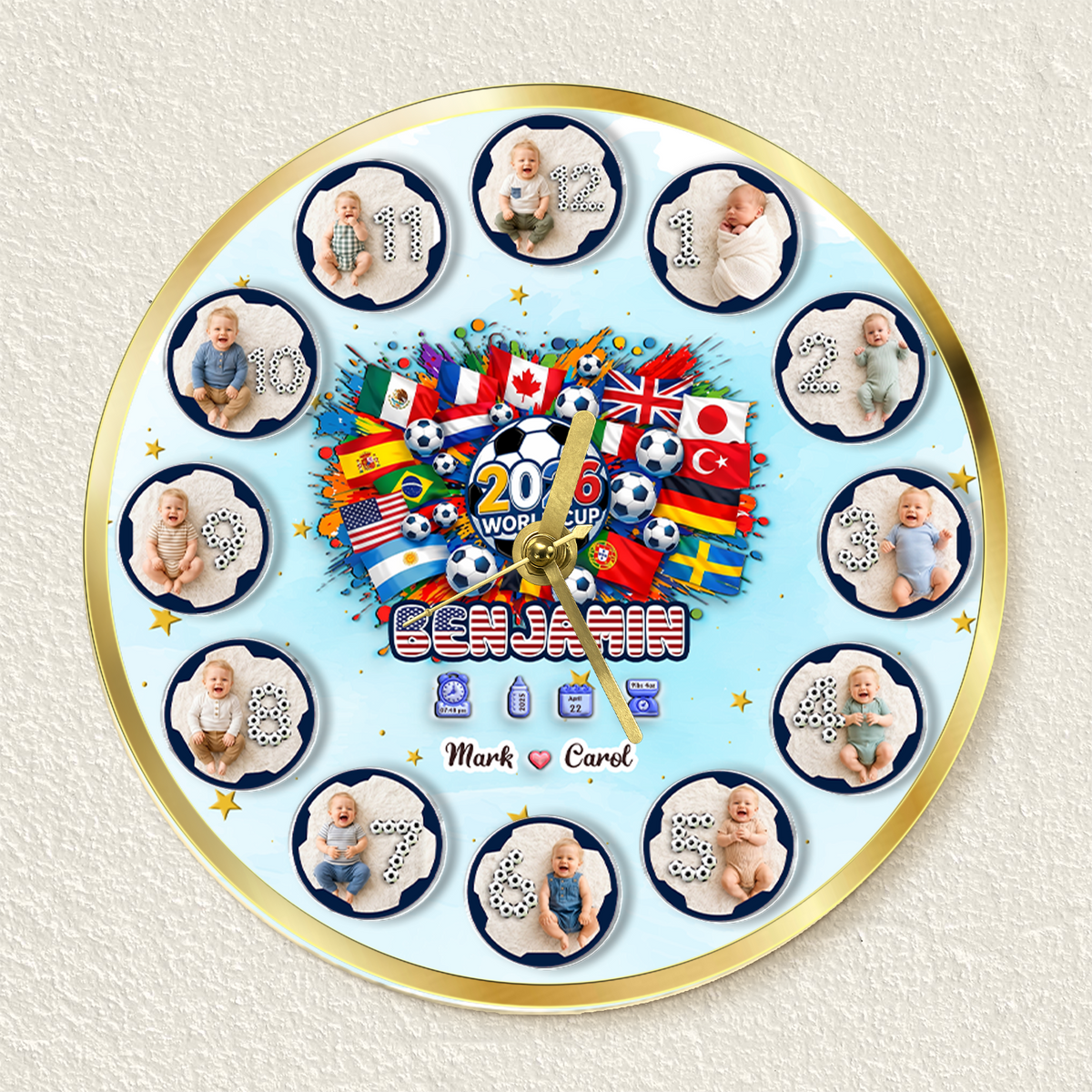 World Cup 2026 Baby Clock – Personalized First Year Milestone Keepsake, Soccer Baby Gift ⚽👶🕒