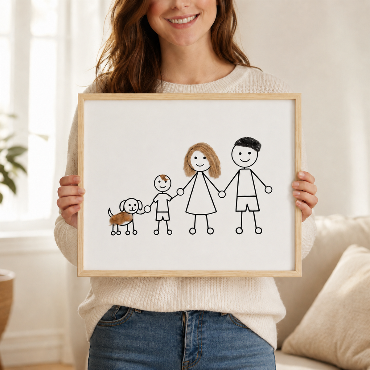 Personalized Pet Hair Keepsake Frame – Custom Family Portrait with Real Pet Fur, Unique Gift for Dog & Cat Lovers