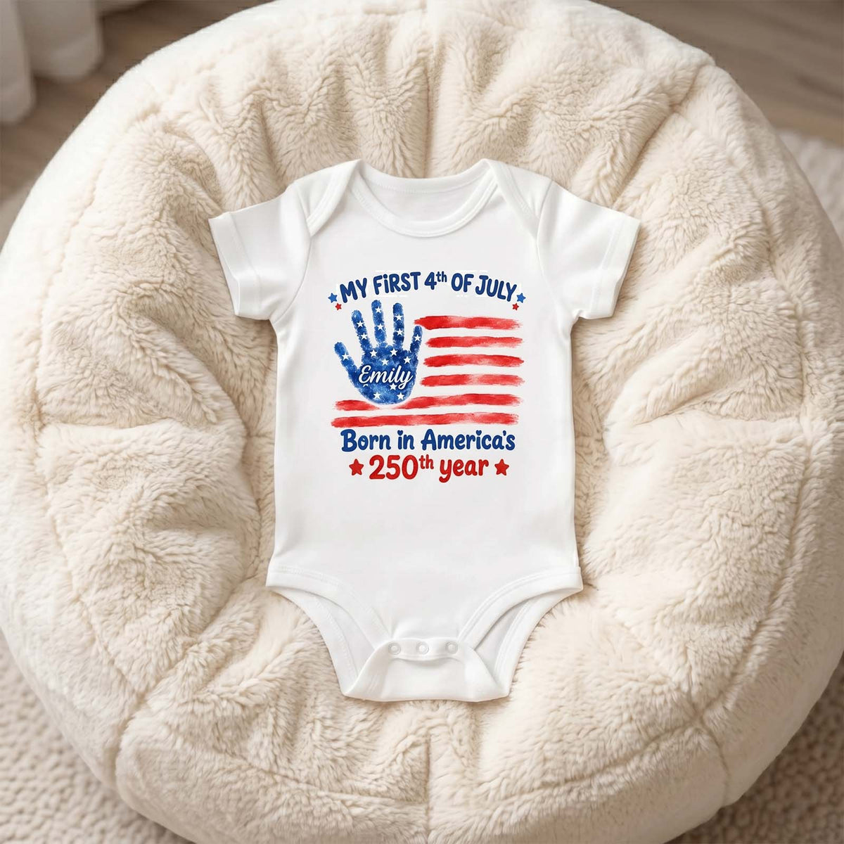 My First 4th of July Personalized Baby Onesie - Custom Name Patriotic Independence Day Bodysuit
