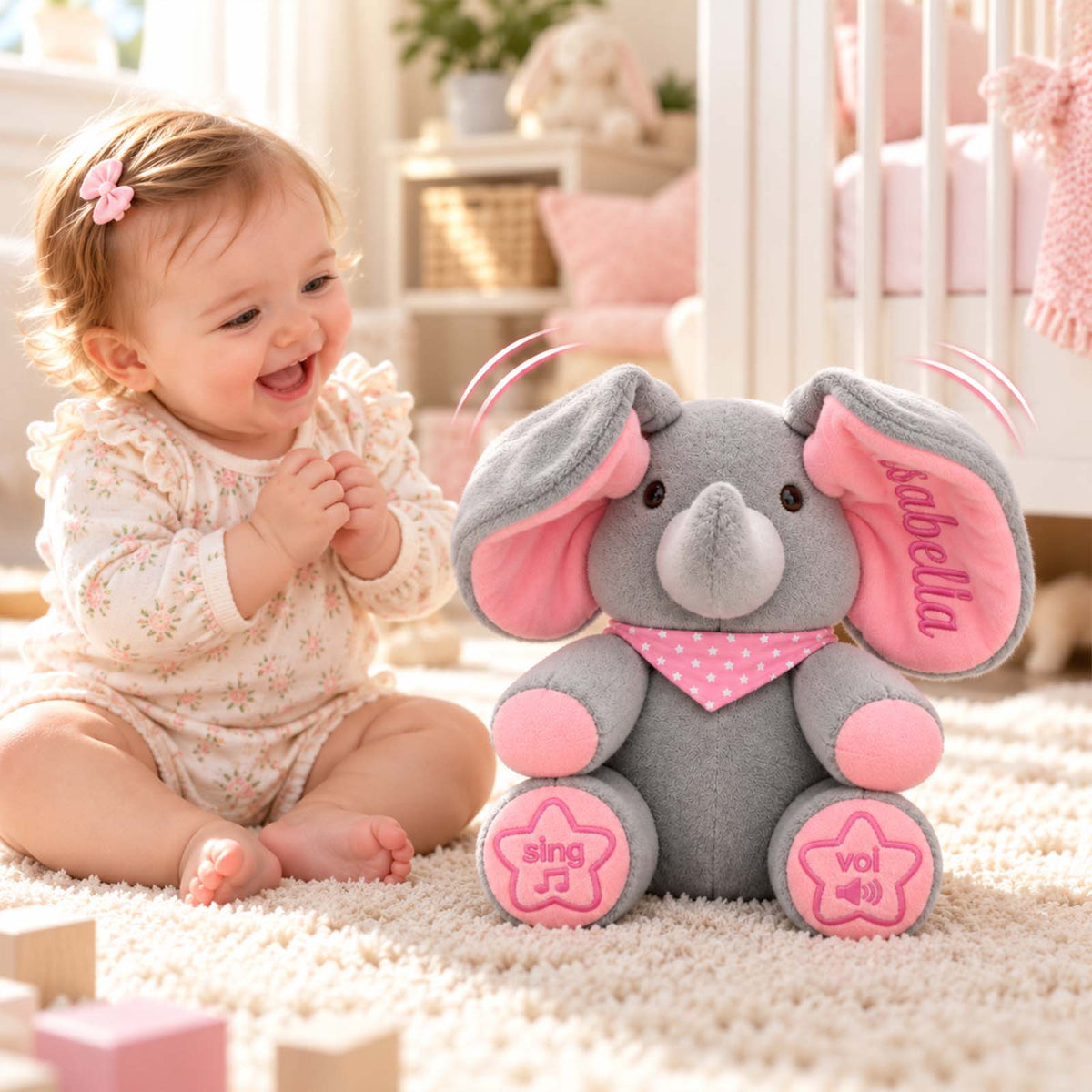 Personalized Peek-a-Boo Elephant Plush Toy, Interactive Stuffed Animal with Custom Name