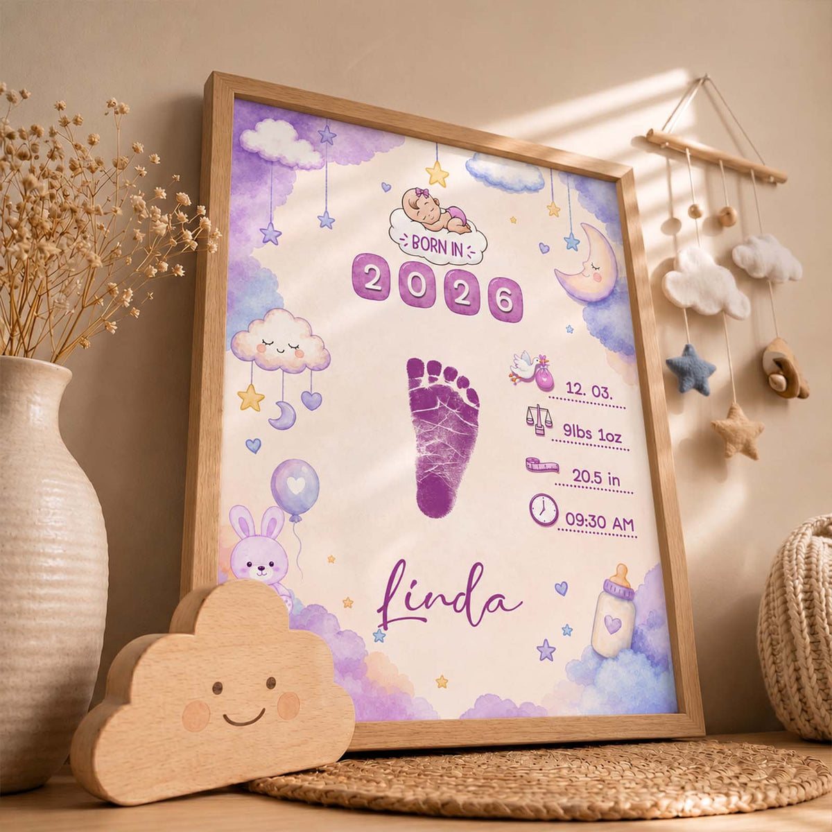 Personalized DIY Baby Footprint Frame – Custom Nursery Keepsake, Baby Footprint Kit, Gift for Mom & Dad