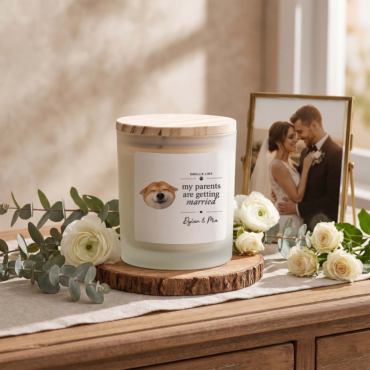 Smells Like My Parents Are Getting Married Candle - Custom Pet Photo Reveal Scented Candle for Couples