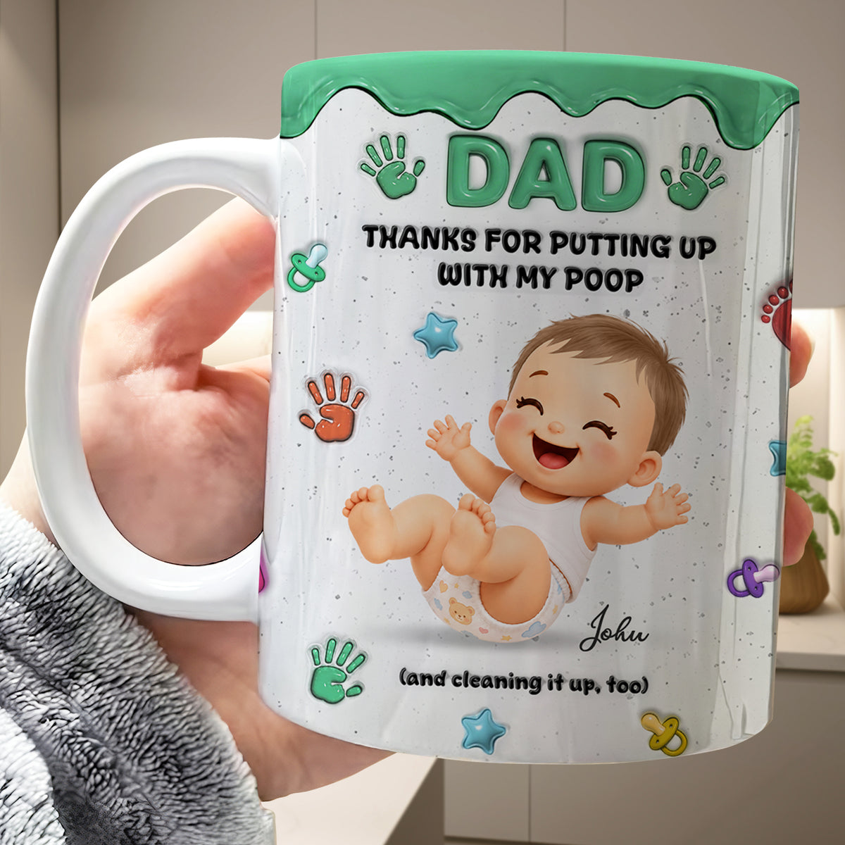 Personalized "Thanks for Putting Up With My Poop" Mug - Funny Baby Gift for Dad, Mom, Custom Mother's Day, Father's Day Coffee Cup
