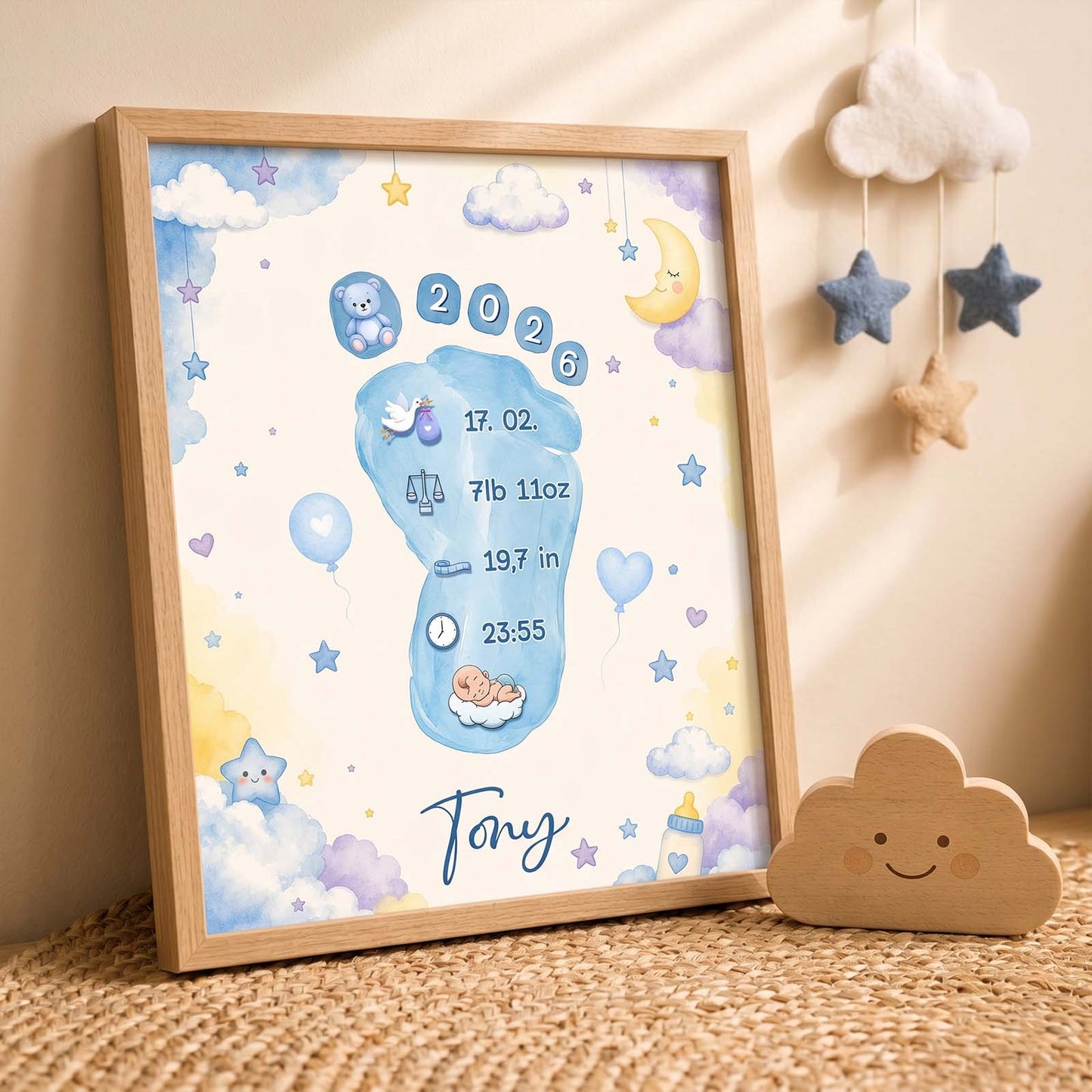 Personalized Baby Footprint Print – Custom Nursery Decoration, Keepsake Gift, Gift for Mom & Dad
