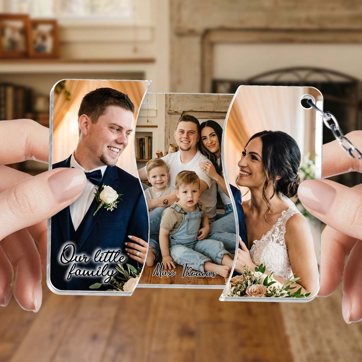 Personalized Hidden Slider Keychain – Couple & Baby Photo Gift
