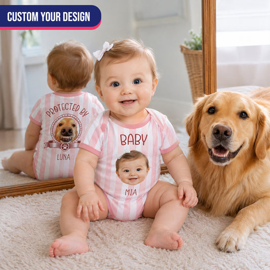 Personalized Striped Pet & Baby Bodysuit – Custom Baby & Pet Portrait, Family Baby Shower Gift