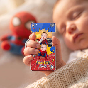 Personalized Spider-Baby Hidden Photo Keychain – Custom Baby Superhero Keepsake Gift