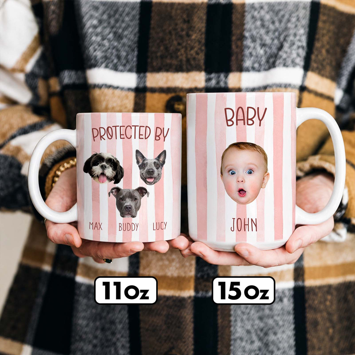 Custom Striped Pet Mug – Personalized Pet & Baby Photo Mug, Family Coffee Mug Gift