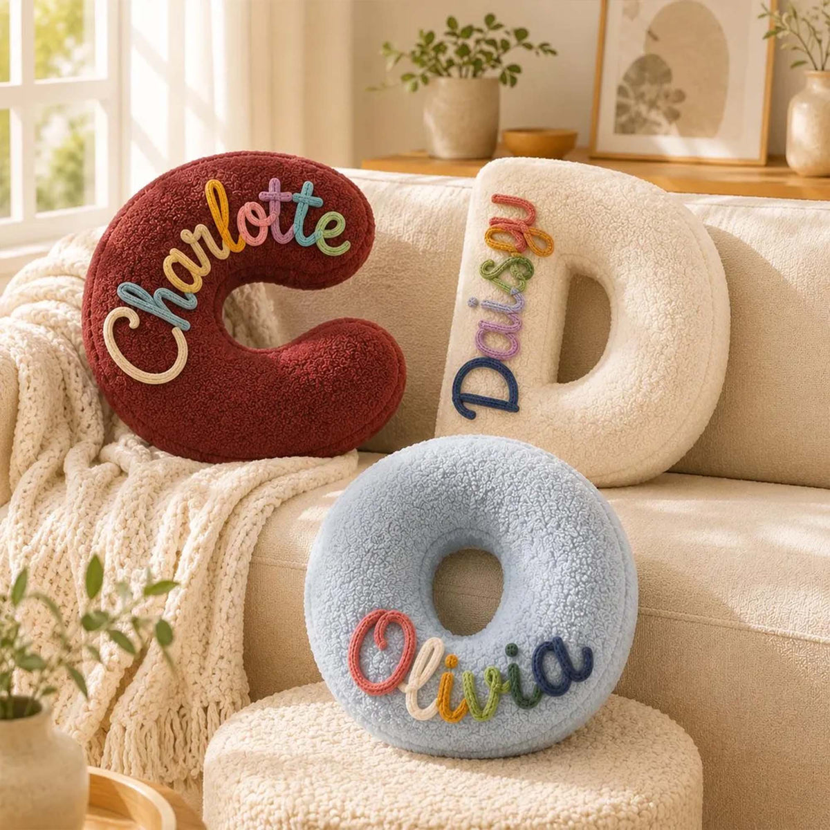 Personalized Letter Pillow with Embroidered Name - Custom Alphabet Throw Pillow for Nursery & Home Decor
