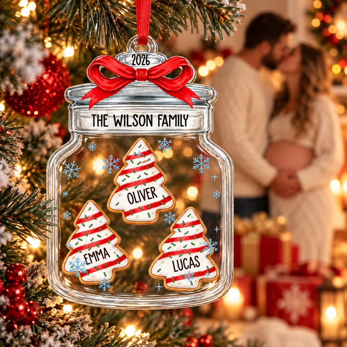 Personalized Family Christmas Cookie Jar Ornament – Custom Family Names, Festive Holiday Tree Keepsake, Christmas Gift for Family
