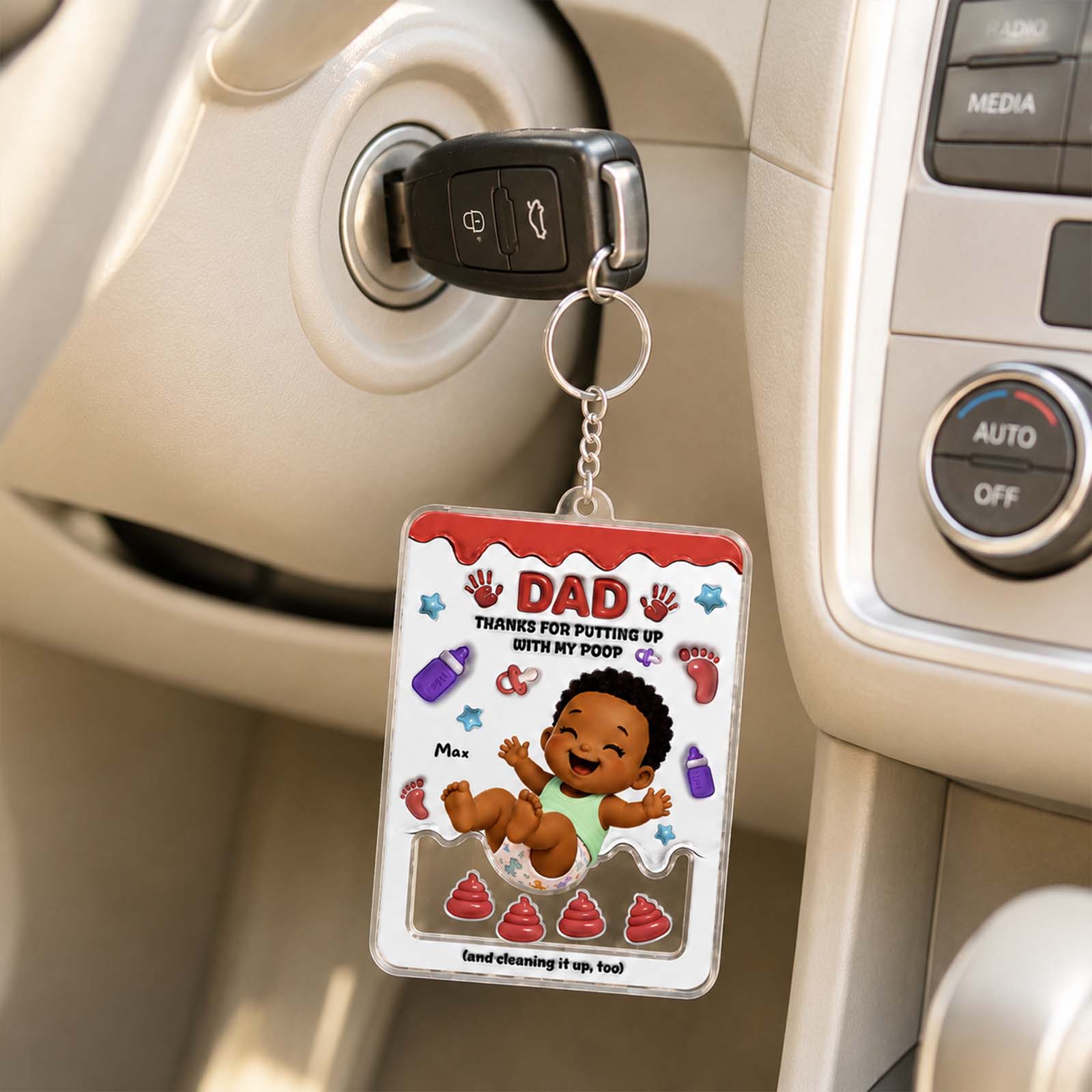 Personalized "Thanks for Putting Up With My Poop" Shaker Keychain – Custom Baby Gift for Mom & Dad