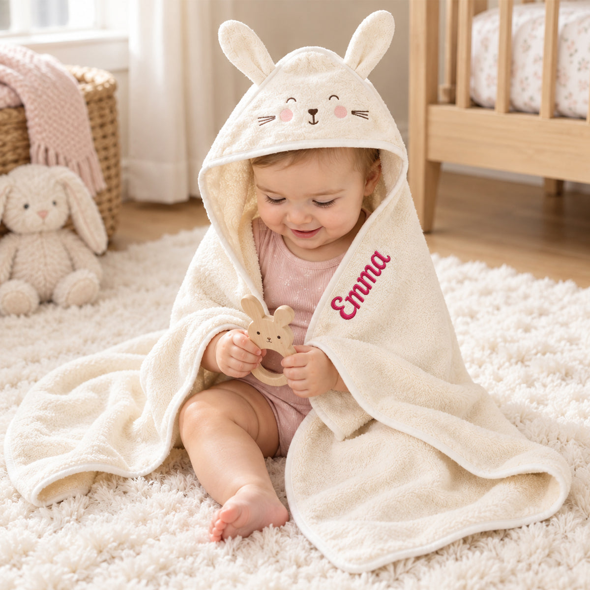 Personalized Hooded Baby Towel, Custom Name Animal Bath Towel for Babies