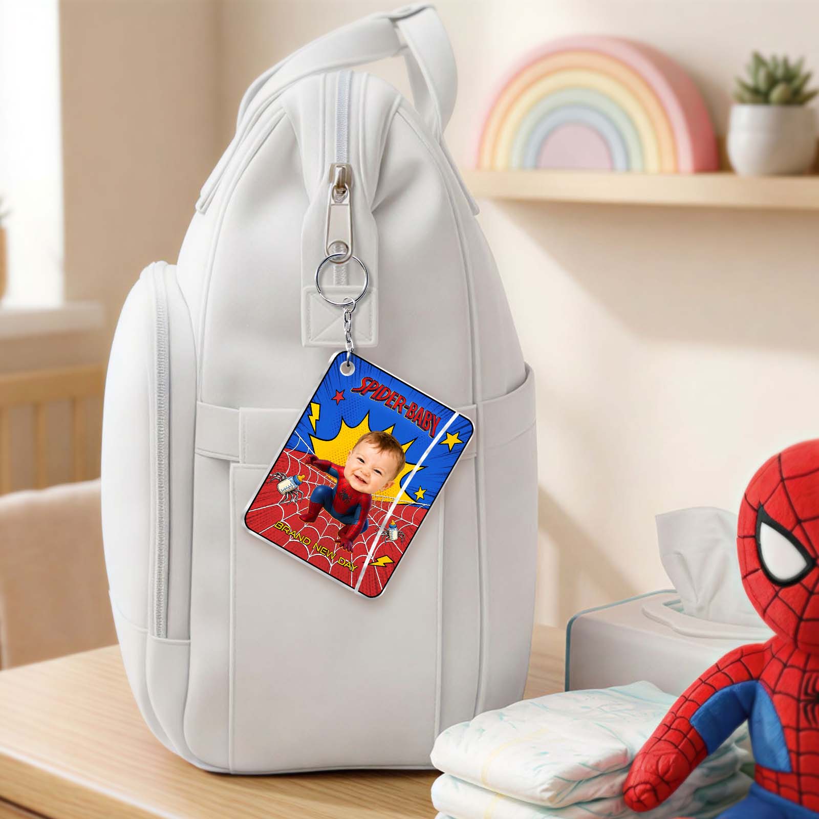 Personalized Spider-Baby Hidden Photo Keychain II – Custom Baby Picture Reveal Gift