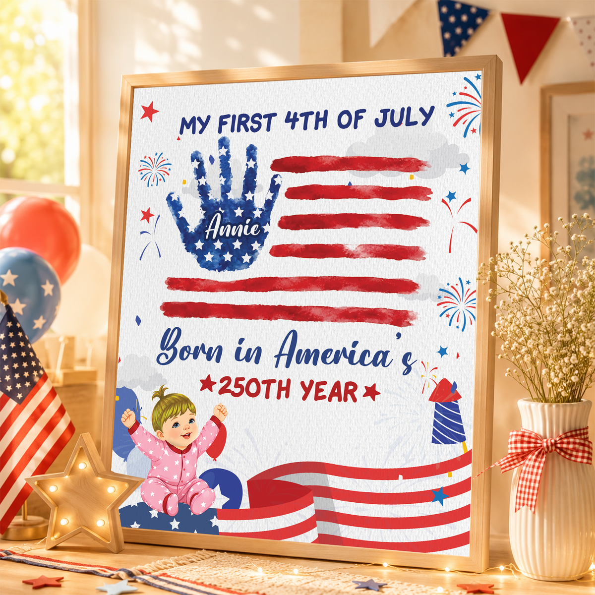 My First 4th of July Baby Handprint Frame - America 250 Keepsake, Patriotic Nursery Decor Gift