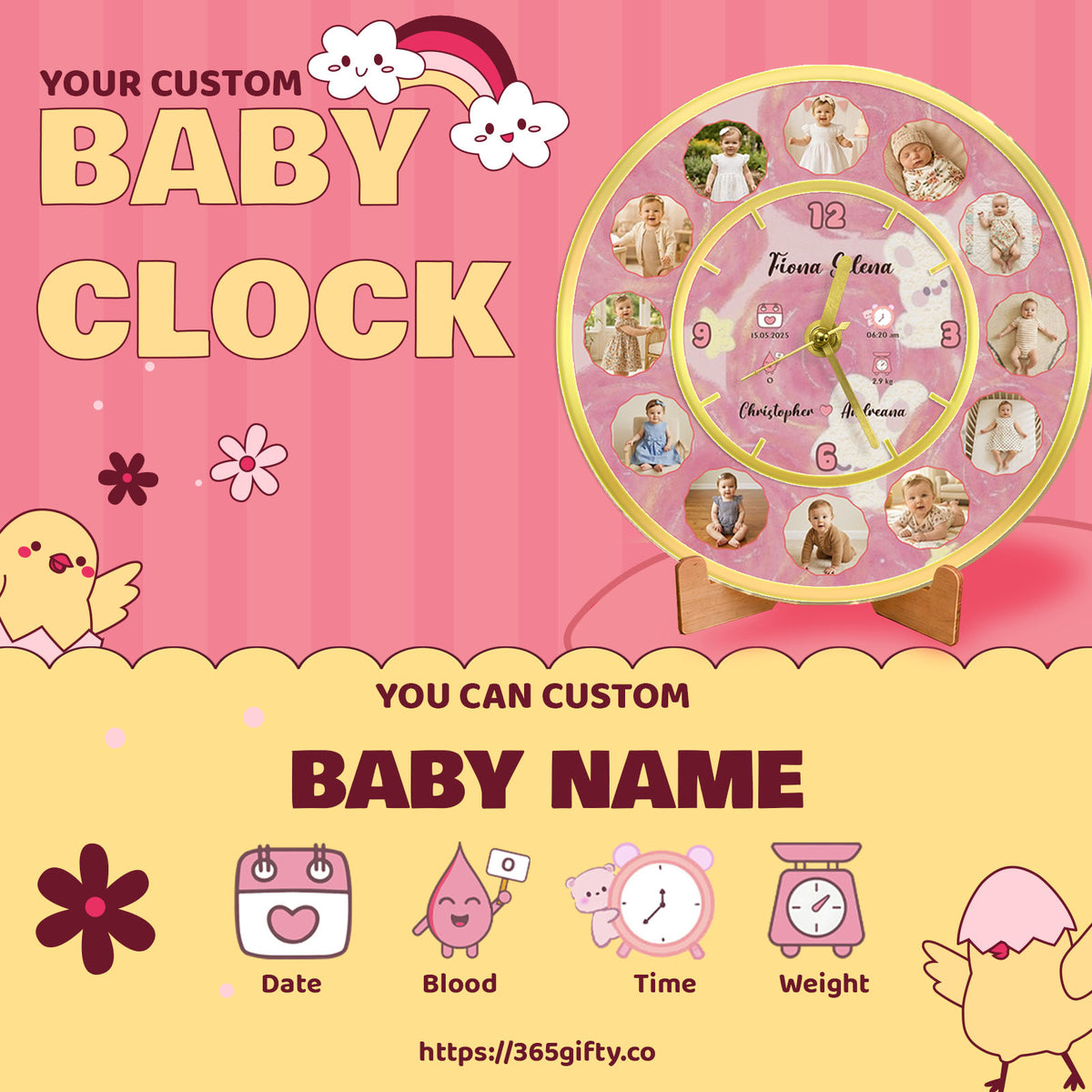 Custom Photo Baby Clock - Photo Wall Clock, Baby Gift for Nursery, Birthday