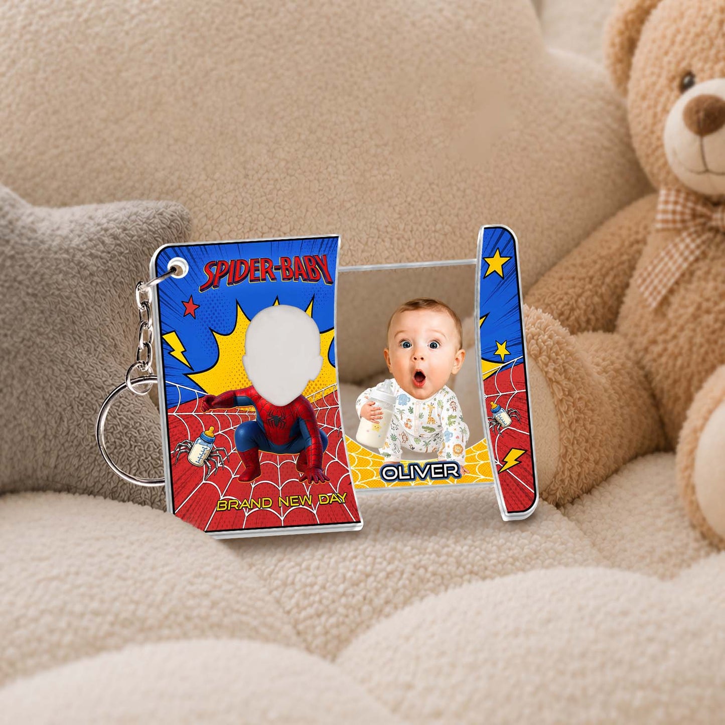 Personalized Spider-Baby Hidden Photo Keychain II – Custom Baby Picture Reveal Gift