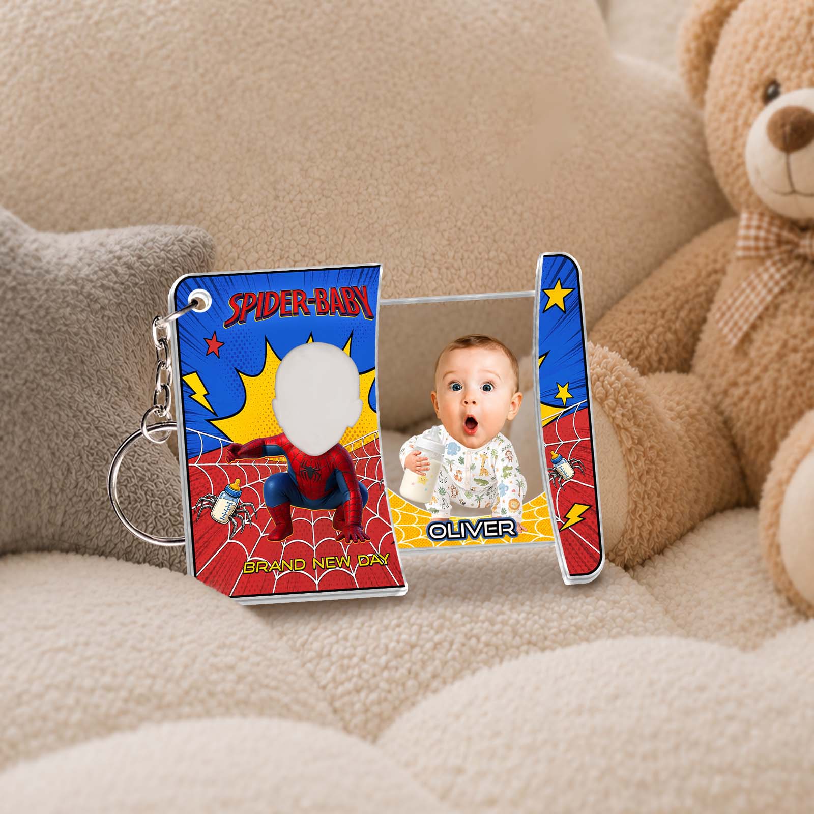 Personalized Spider-Baby Hidden Photo Keychain II – Custom Baby Picture Reveal Gift