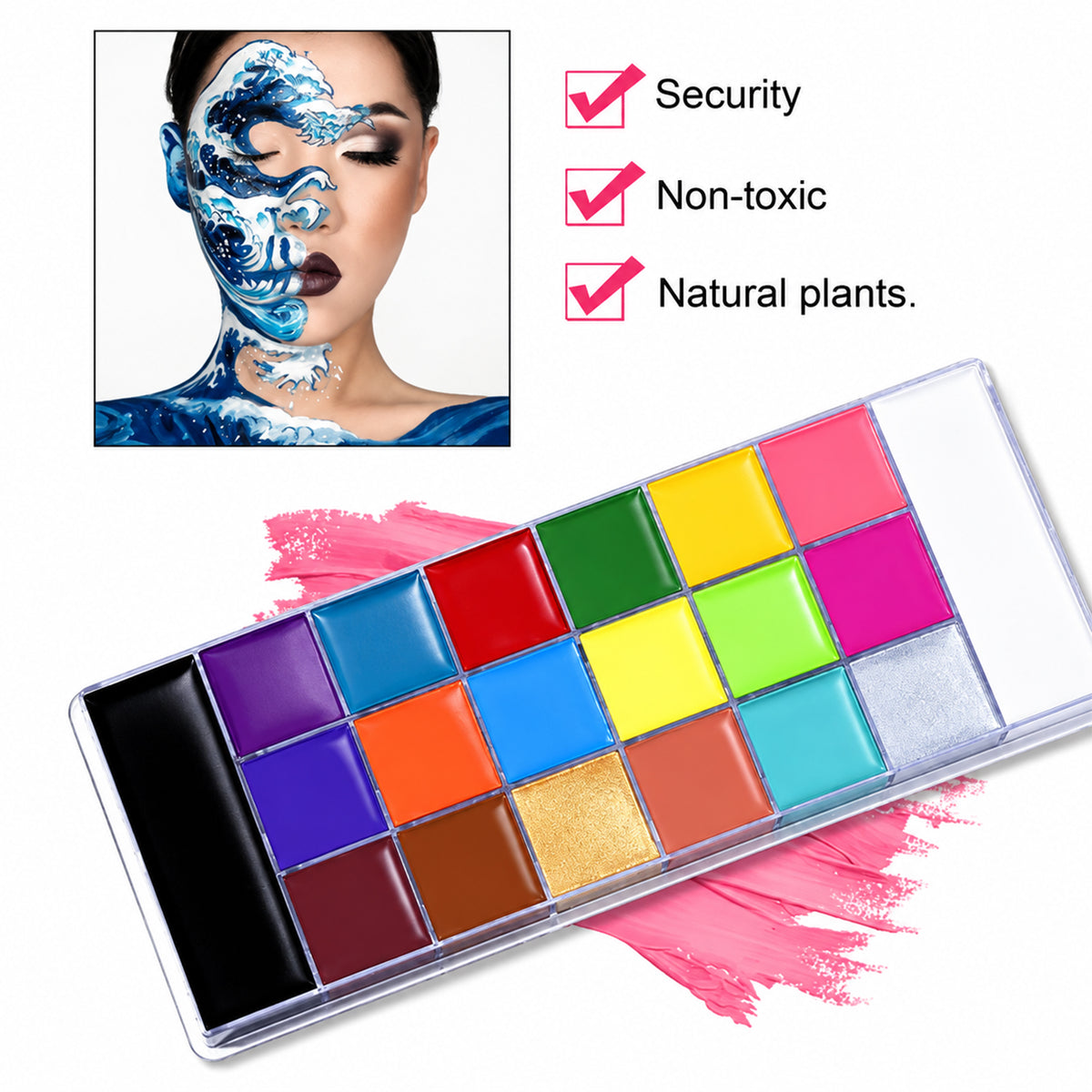 20 Colors Professional Face and Body Oil Paint Set - Washable Body Painting Makeup Palette with Brushes for Halloween, Cosplay, Party & Kids