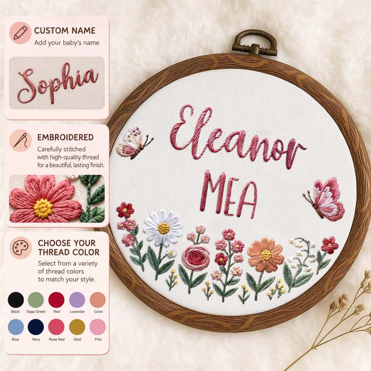 Personalized Embroidered Baby Announcement Sign, Custom Name Nursery Keepsake