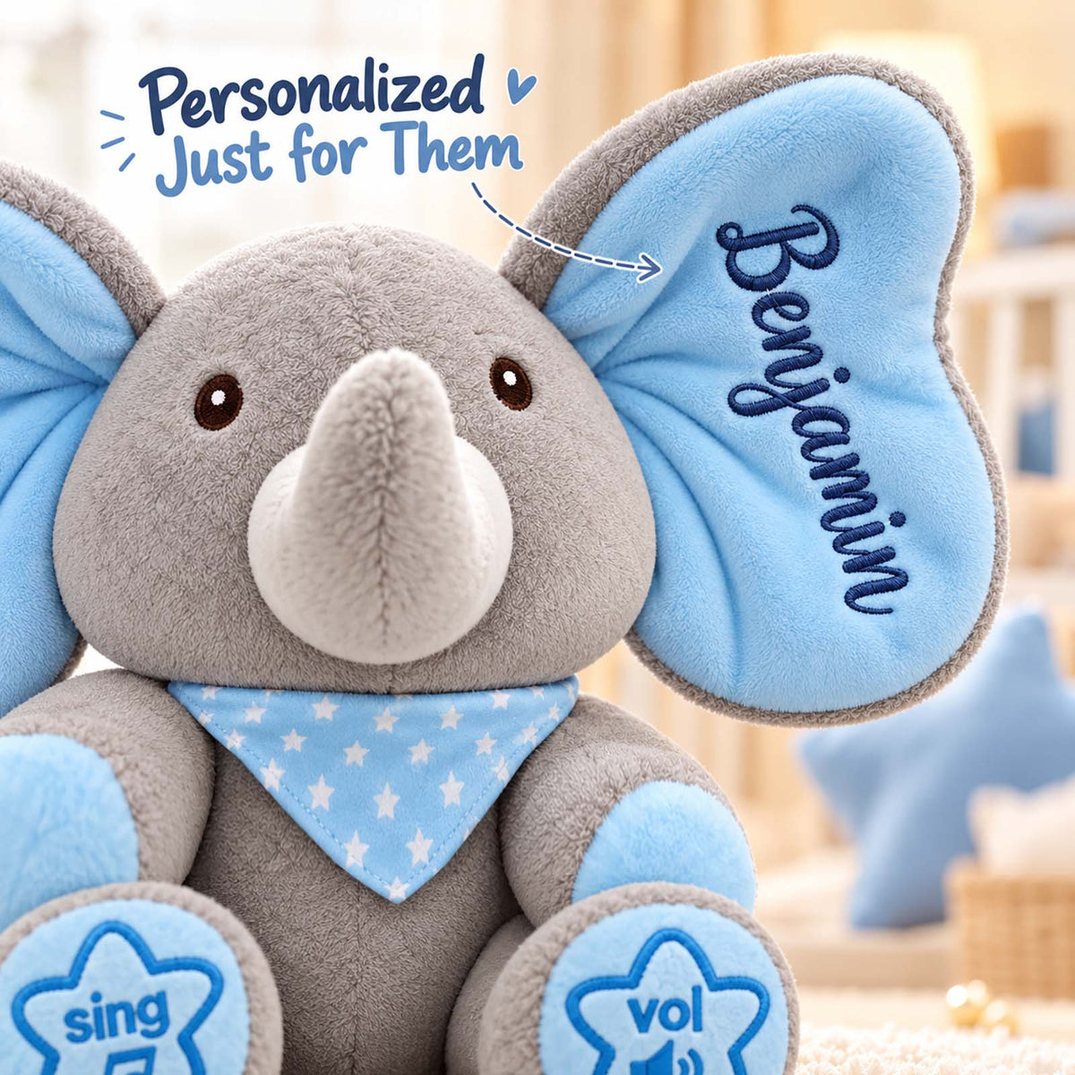 Personalized Peek-a-Boo Elephant Plush Toy, Interactive Stuffed Animal with Custom Name