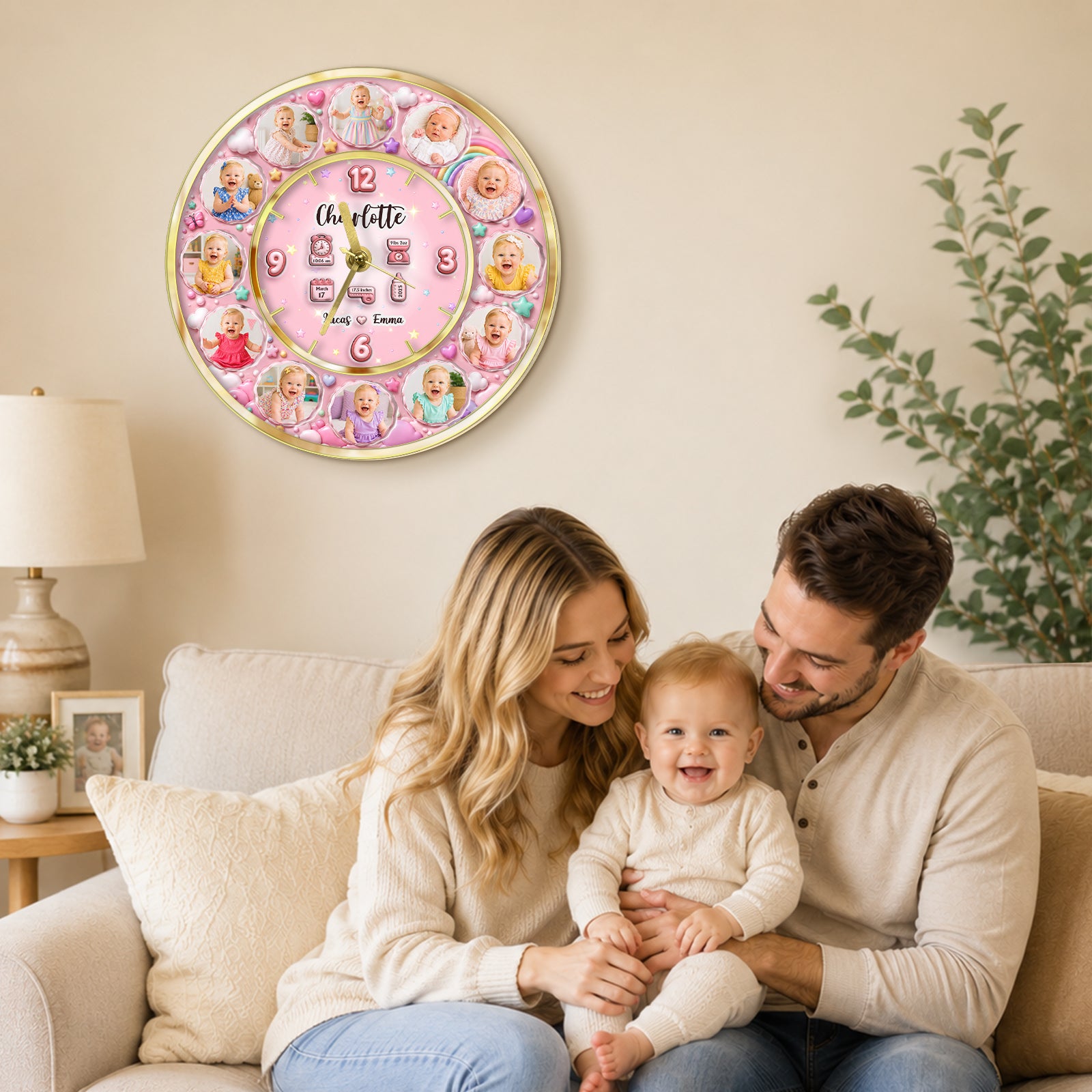 3D Acrylic Baby Clock - Custom Photo Baby Clock, Personalized Baby Milestone Keepsake Gift for Nursery, Birthday, Baby Shower &amp; Newborn Celebration