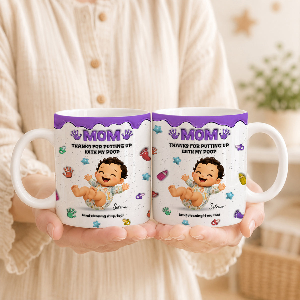 Personalized "Thanks for Putting Up With My Poop" Mug - Funny Baby Gift for Dad, Mom, Custom Mother's Day, Father's Day Coffee Cup