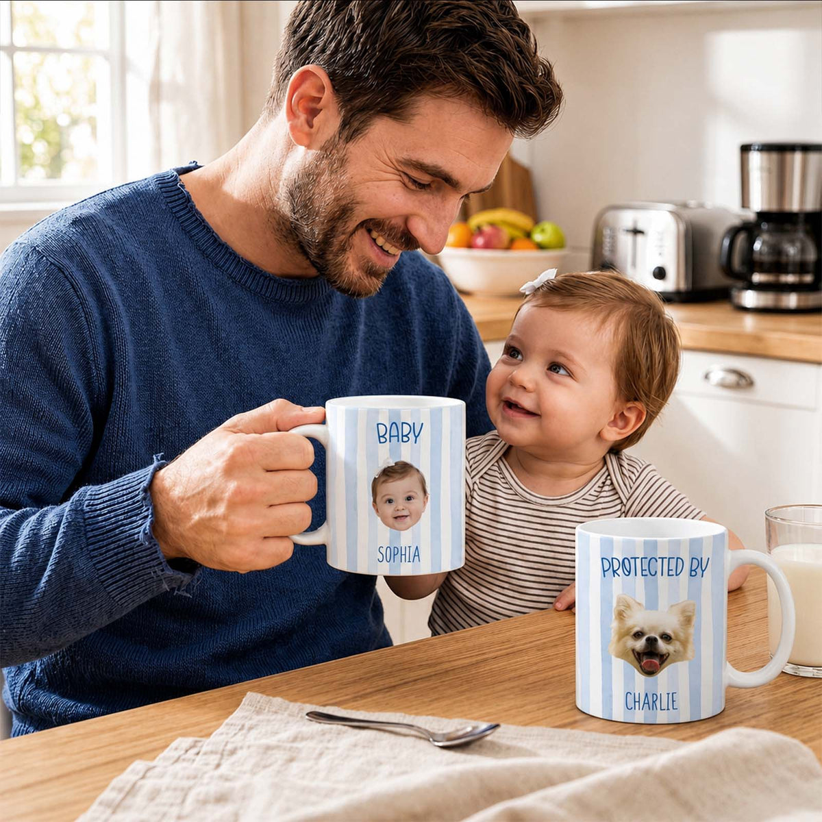 Custom Striped Pet Mug – Personalized Pet & Baby Photo Mug, Family Coffee Mug Gift