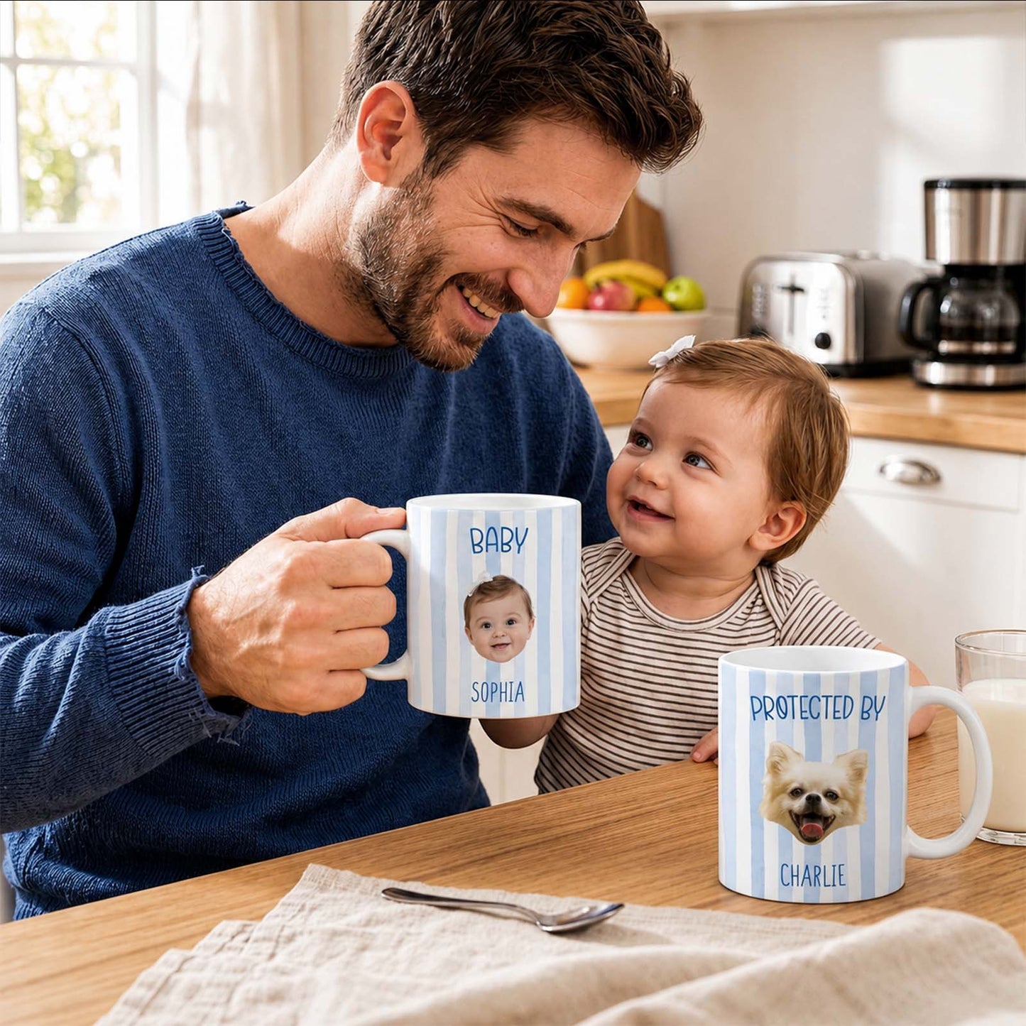 Custom Striped Pet Mug – Personalized Pet & Baby Photo Mug, Family Coffee Mug Gift