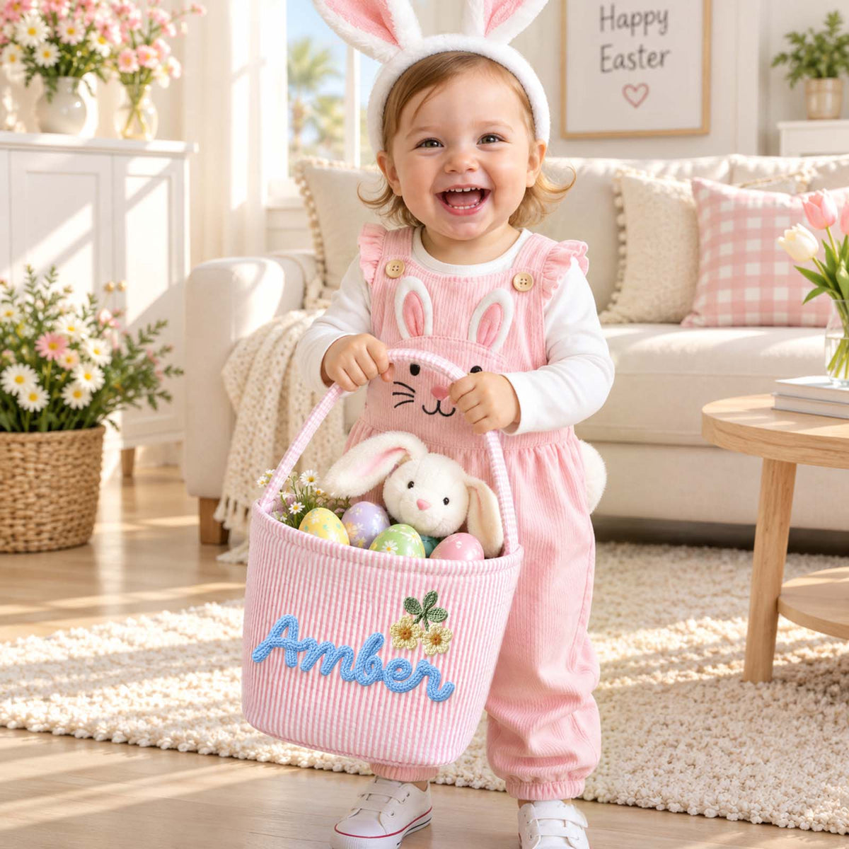 Personalized Woven Easter Basket, Custom Name Easter Basket for Kids