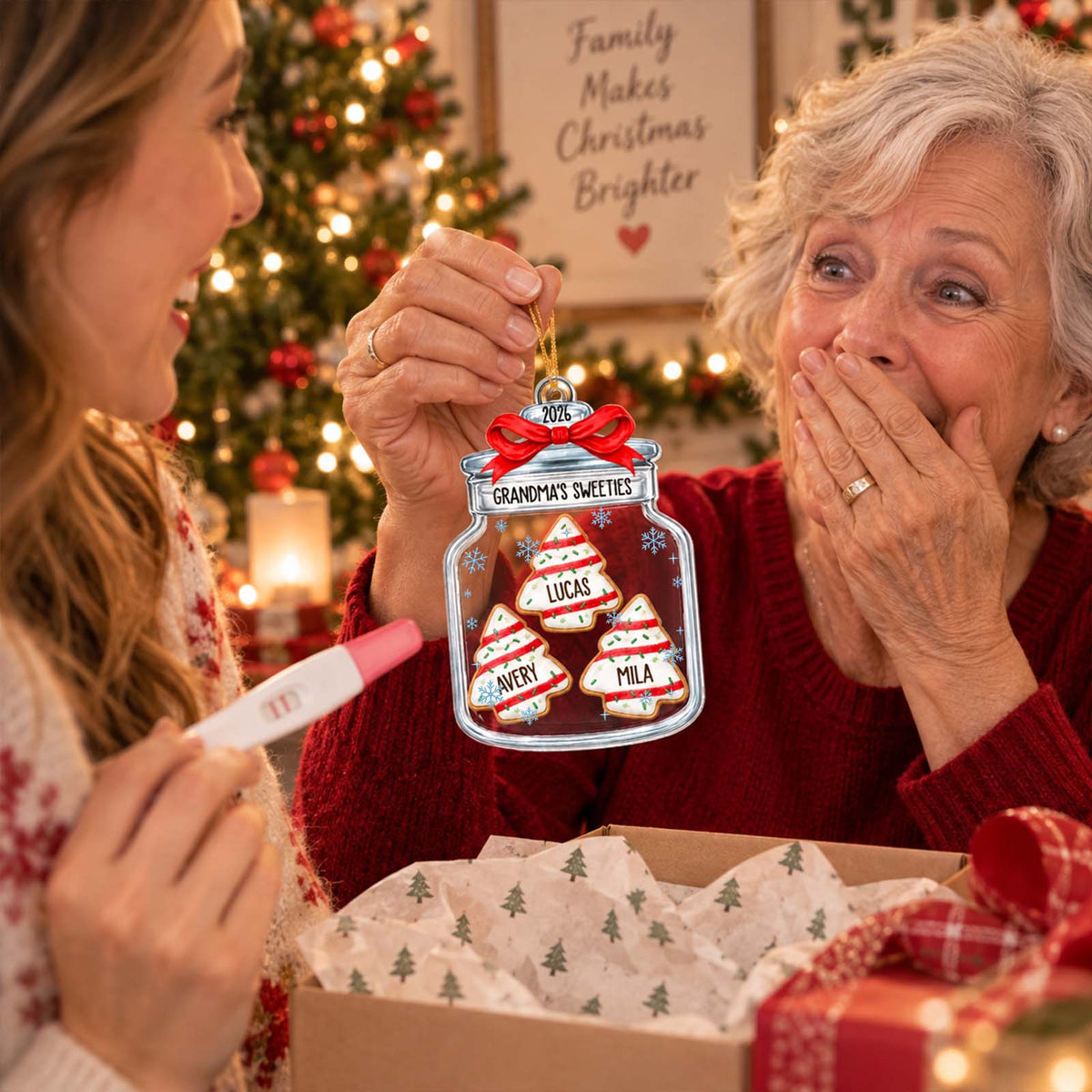 Personalized Family Christmas Cookie Jar Ornament – Custom Family Names, Festive Holiday Tree Keepsake, Christmas Gift for Family