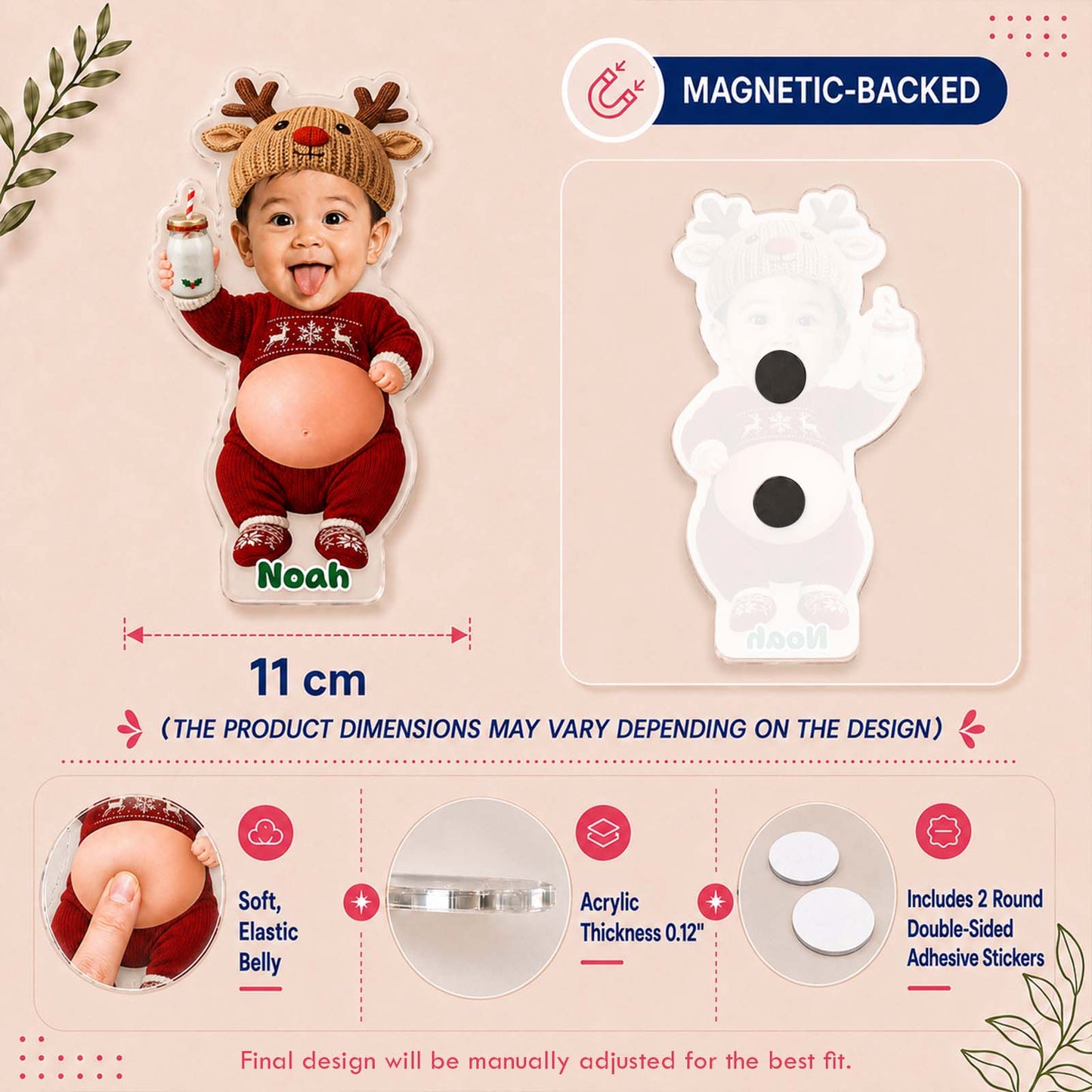 Custom 3D Baby Face Squishy Belly Fridge Magnet, Personalized Baby Keepsake Gift for Mom & Dad