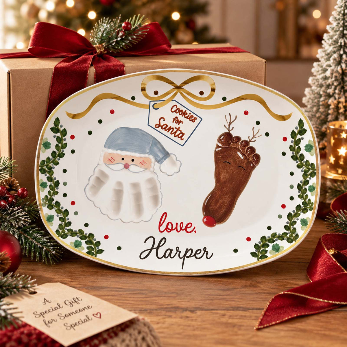 Personalized Christmas Resin Plate, Custom Name Holiday Serving Plate
