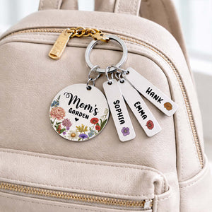 Personalized Mom’s Garden Stainless Steel Keychain – Custom Birth Flower Gift for Mom