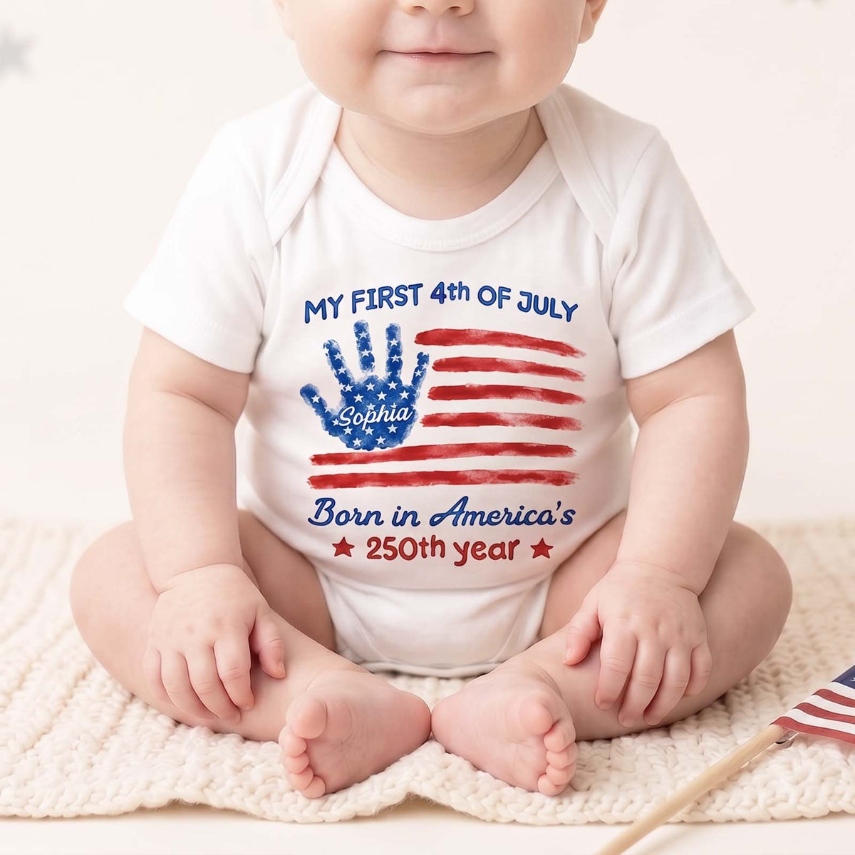 My First 4th of July Personalized Baby Onesie - Custom Name Patriotic Independence Day Bodysuit
