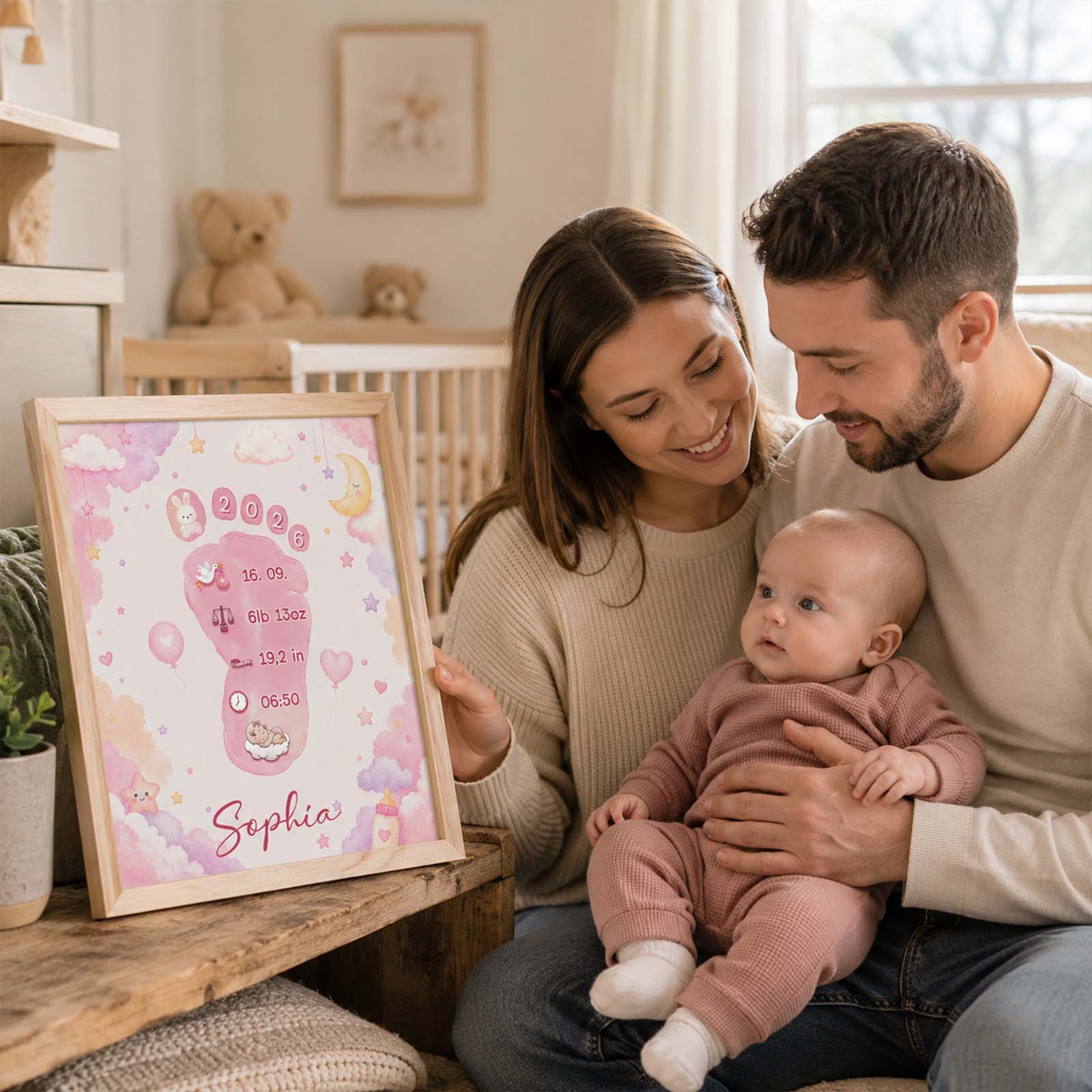 Personalized Baby Footprint Print – Custom Nursery Decoration, Keepsake Gift, Gift for Mom & Dad