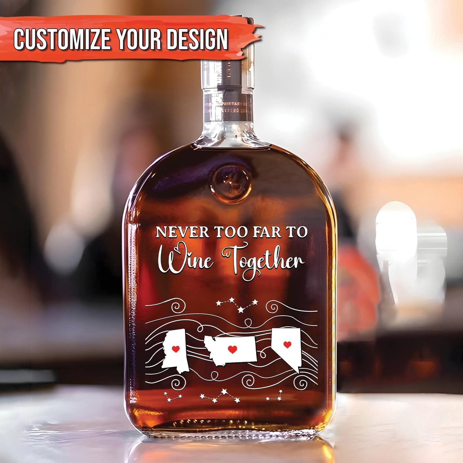 No Matter The Distance – Personalized Whiskey Bottle