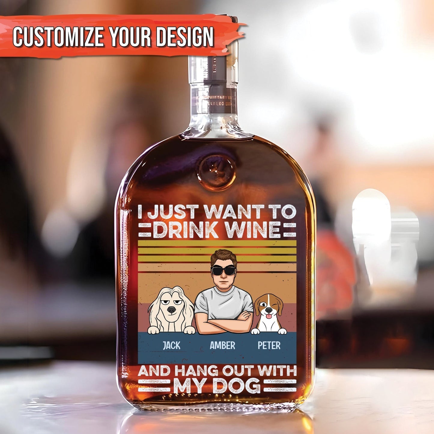 Wine, Dogs & Zero Plans – Personalized Whiskey Bottle for Dog Lovers
