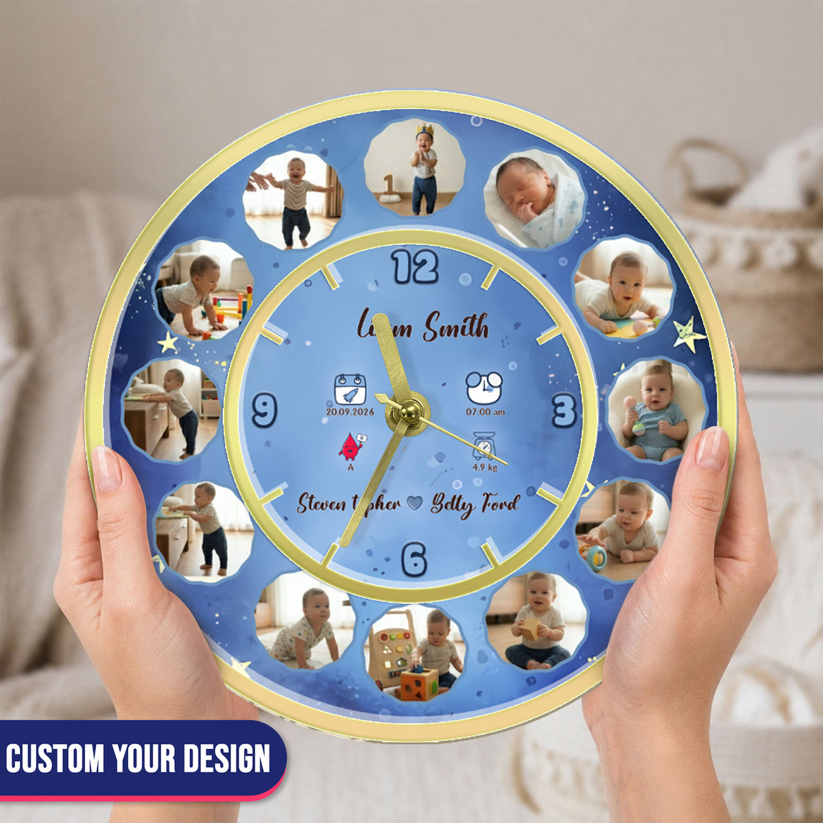 Custom Photo Baby Clock - Photo Wall Clock, Baby Gift for Nursery, Birthday