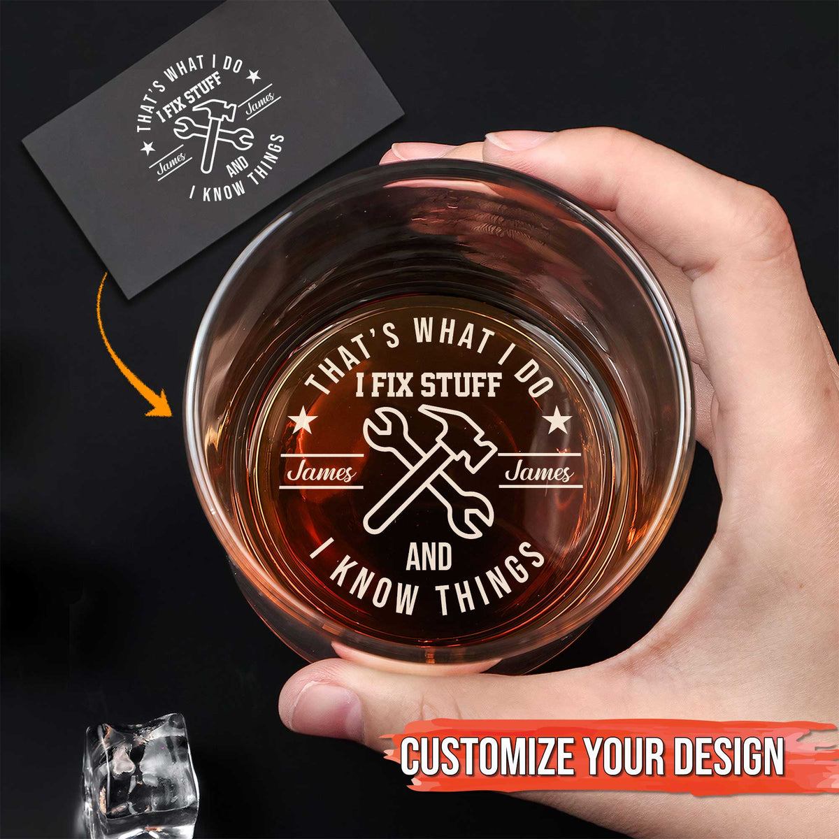 365Gifty Personalized Funny Whiskey Glass – Custom Name “I Fix Stuff” Drinking Glass