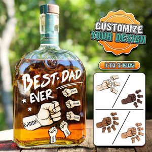 Personalized Fist Bump “Best Dad Ever” Whiskey Bottle – Custom Kids Names