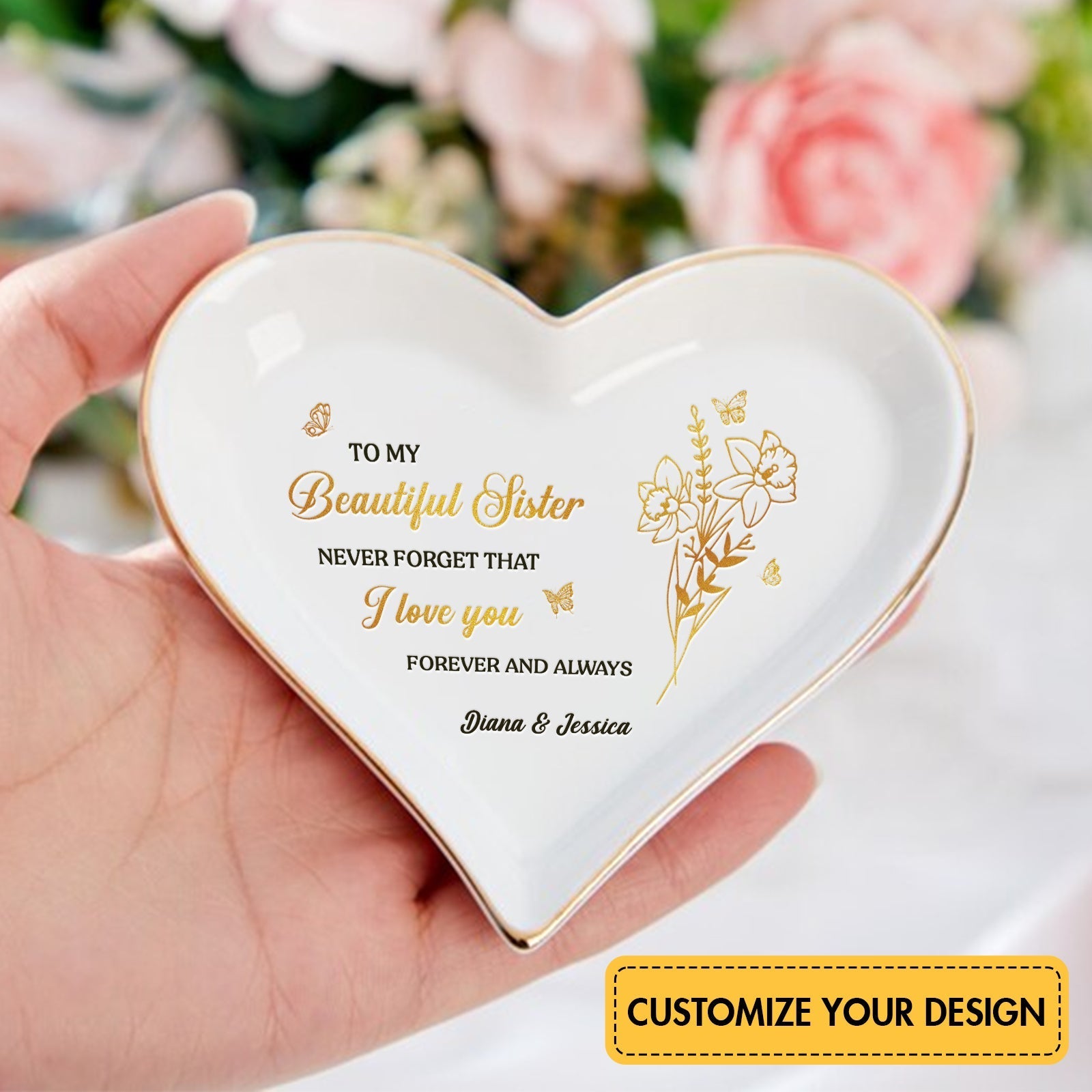 Besties - To My Beautiful Sister - Personalized Heart-Shaped Jewelry Dish