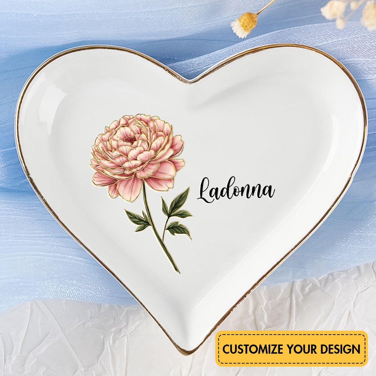 Flower - Personalized Heart-Shaped Jewelry Dish