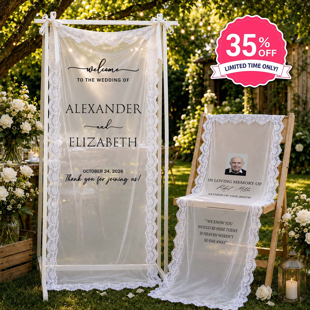 Personalized Wedding Chair Sign, Memorial & Wedding Welcome Decoration, Custom Photo Wedding Sign