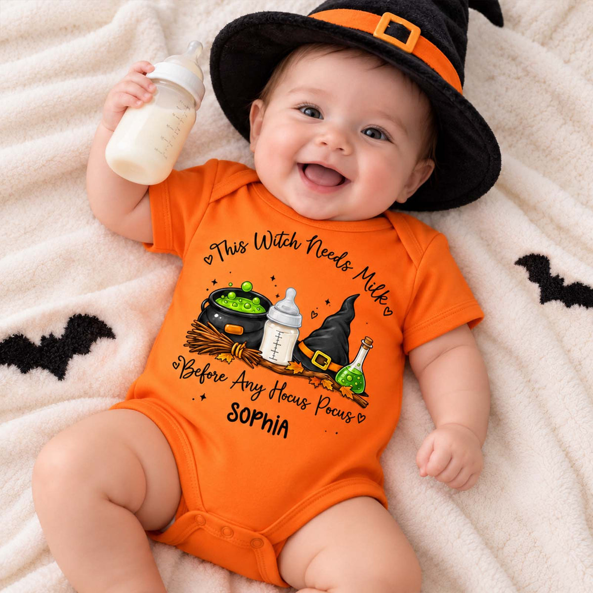 Personalized Hocus Pocus Baby Bodysuit - Custom Baby Name Halloween Outfit, Funny Witch-Themed Newborn Gift