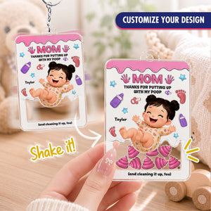 Personalized "Thanks for Putting Up With My Poop" Shaker Keychain – Custom Baby Gift for Mom & Dad