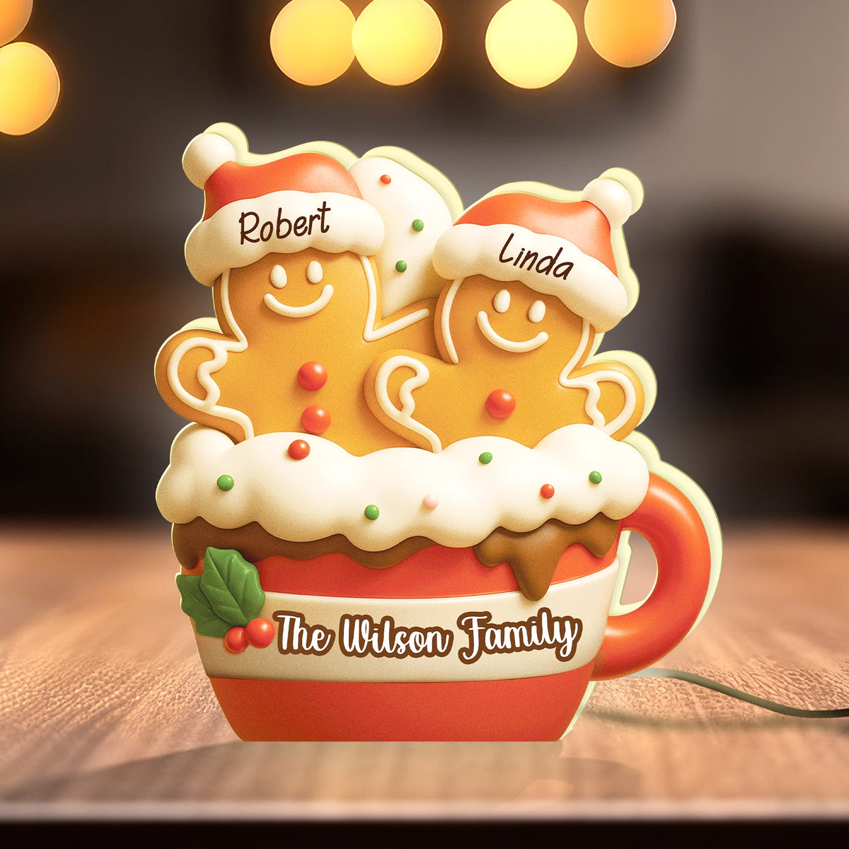 Personalized Gingerbread Christmas Light Box - Cute Holiday Decor For Family