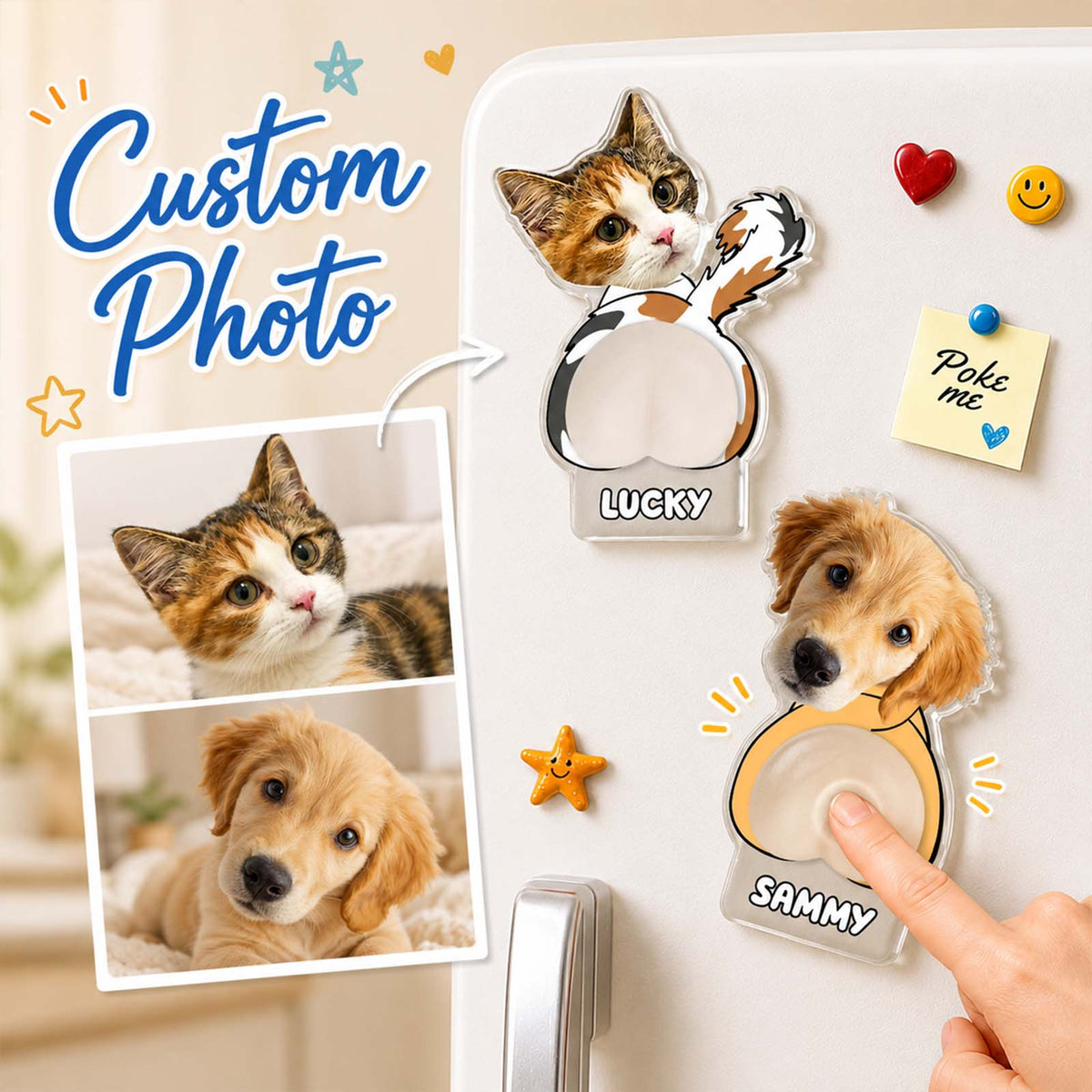 Personalized Pet Face Squishy Butt Fridge Magnet – Custom Dog & Cat Acrylic Funny Gift for Pet Lovers