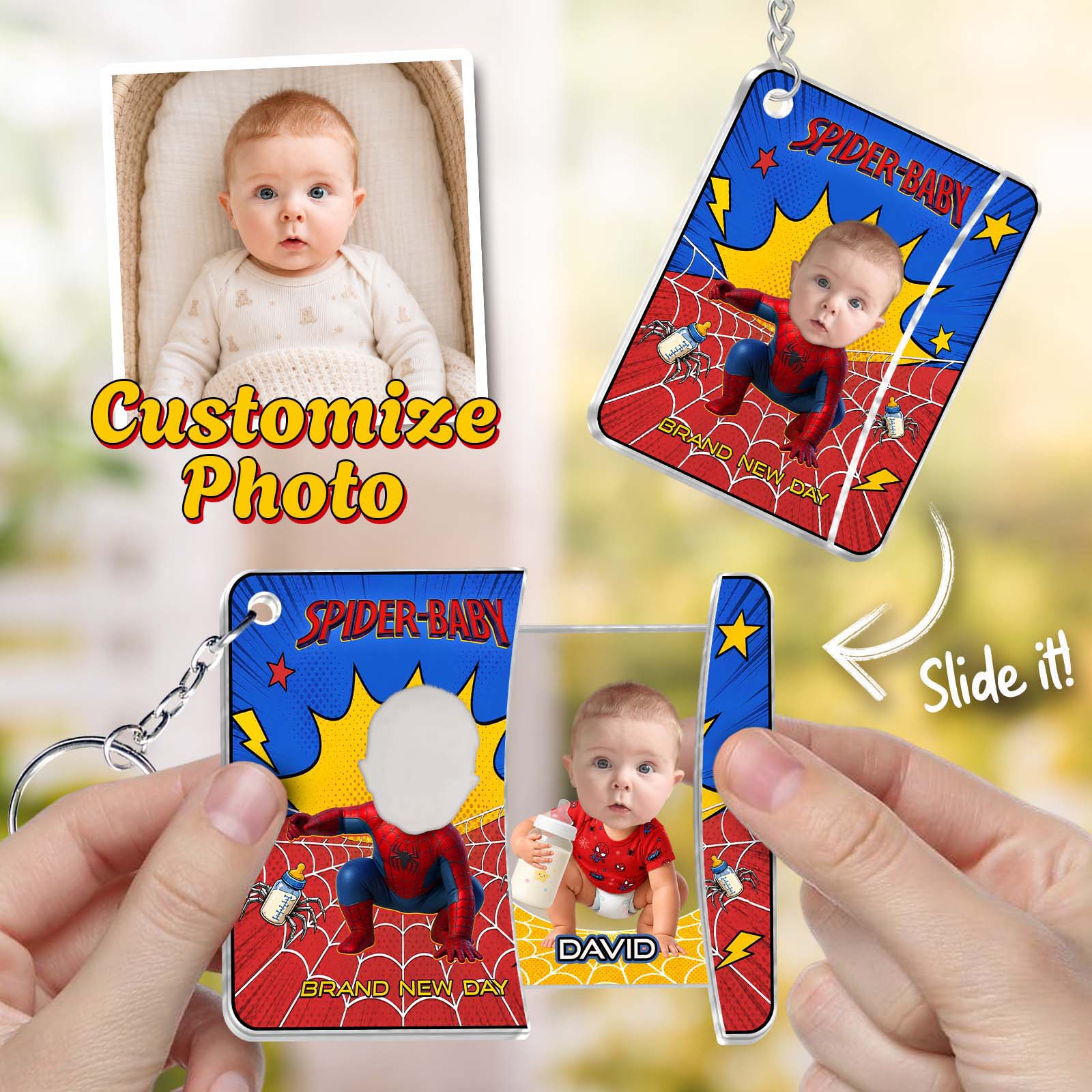 Personalized Spider-Baby Hidden Photo Keychain II – Custom Baby Picture Reveal Gift